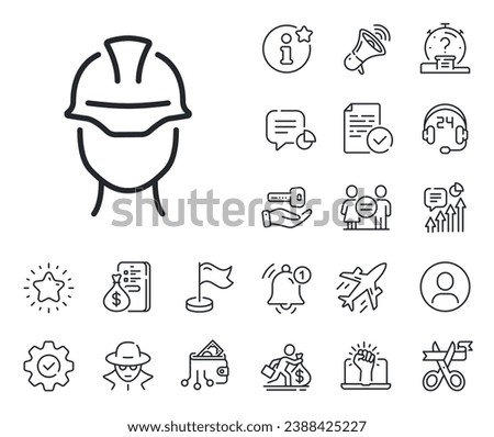 Engineer or architect sign. Salaryman, gender equality and alert bell outline icons. Foreman line icon. Construction helmet symbol. Foreman line sign. Spy or profile placeholder icon. Vector