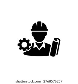 Engineer architect worker icon with blueprint and gear for engineering professions theme