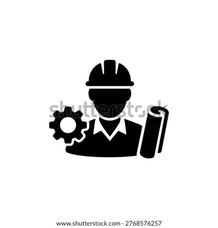 Engineer architect worker icon with blueprint and gear for engineering professions theme