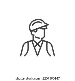 Engineer avatar line icon. Safety workwear linear style sign for mobile concept and web design. Construction worker outline vector icon. Symbol, logo illustration. Vector graphics
