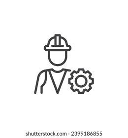 Engineer avatar line icon. Worker and gear linear style sign for mobile concept and web design. Laborer person outline vector icon. Symbol, logo illustration. Vector graphics