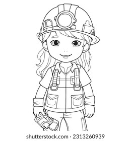 Engineer, Black and white coloring pages for kids, simple lines, cartoon style, happy, cute, funny, The drawings in the children's coloring book 