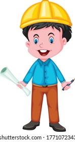 Engineer With Blueprint cartoon vector art and illustration