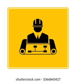 engineer and blueprint on yellow background
