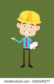 Engineer Builder Architect - Holding a Checklist and Showing with Hand Gesture