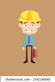 Engineer Builder Architect - Holding a Suitcase and ready to go Illustration