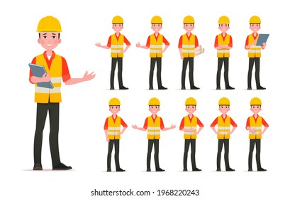 Engineer or builder character set. Vector illustration cartoon character. 