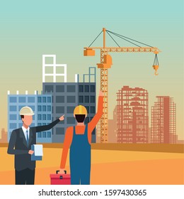 Construction Worker Standing Over Under Construction Stock Vector ...