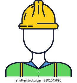 Engineer builder worker in helmet vector icon. Industry construction work man character portrait. Architect or technician in hardhat avatar