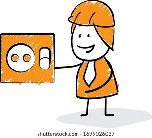 Engineer Businessman manager and electronic switch . 
Boy hand drawn doodle line art cartoon design character - isolated vector illustration outline of man.