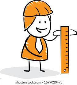 Engineer Businessman manager using ruler. 
Boy hand drawn doodle line art cartoon design character - isolated vector illustration outline of man.