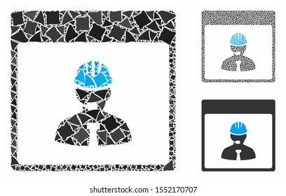 Engineer calendar day composition of inequal pieces in different sizes and shades, based on engineer calendar day icon. Vector abrupt pieces are organized into composition.