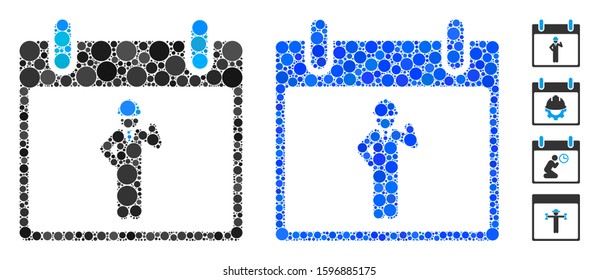 Engineer calendar day composition of small circles in variable sizes and color hues, based on engineer calendar day icon. Vector small circles are combined into blue illustration.