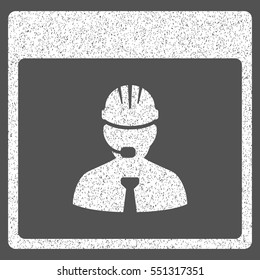 Engineer Calendar Day grainy textured icon for overlay watermark stamps. Flat symbol with unclean texture. Dotted vector white ink rubber seal stamp with grunge design on a gray background.