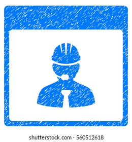 Engineer Calendar Day grainy textured icon for overlay watermark stamps. Flat symbol with scratched texture. Dotted vector blue ink rubber seal stamp with grunge design on a white background.