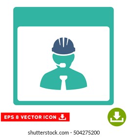 Engineer Calendar Day icon. Vector EPS illustration style is flat iconic bicolor symbol, cobalt and cyan colors.