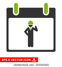 Engineer Calendar Day icon. Vector EPS illustration style is flat iconic bicolor symbol, eco green and gray colors.