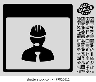 Engineer Calendar Day pictograph with bonus calendar and time management clip art. Vector illustration style is flat iconic symbols, black, light gray background.