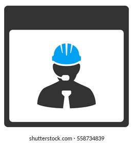 Engineer Calendar Day vector toolbar icon. Style is bicolor flat icon symbol, blue and gray colors, white background.