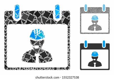 Engineer calendar page composition of inequal elements in variable sizes and shades, based on engineer calendar page icon. Vector raggy dots are combined into composition.