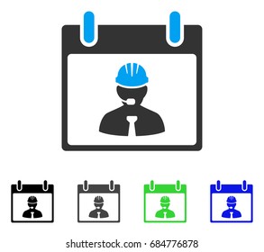 Engineer Calendar Page flat vector pictograph. Colored engineer calendar page gray, black, blue, green pictogram versions. Flat icon style for application design.