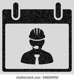 Engineer Calendar Page grainy textured icon for overlay watermark stamps. Flat symbol with scratched texture. Dotted vector black ink rubber seal stamp with grunge design on a light gray background.