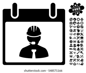 Engineer Calendar Page icon with bonus configuration images. Vector illustration style is flat iconic symbols, black, white background.