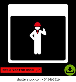 Engineer Calendar Page icon. Vector EPS illustration style is flat iconic bicolor symbol, red and white colors.