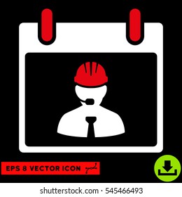 Engineer Calendar Page icon. Vector EPS illustration style is flat iconic bicolor symbol, red and white colors.