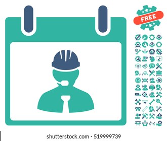 Engineer Calendar Page pictograph with bonus setup tools clip art. Vector illustration style is flat iconic symbols, cobalt and cyan, white background.