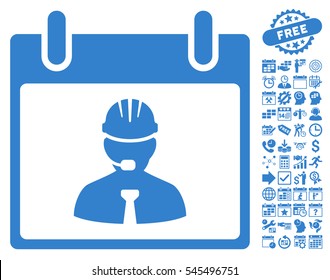 Engineer Calendar Page pictograph with bonus calendar and time management clip art. Vector illustration style is flat iconic symbols, cobalt, white background.