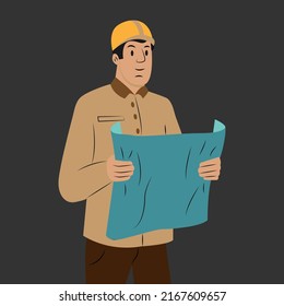 Engineer cartoon with civil engineering construction worker architect and surveyor isolated vector illustration