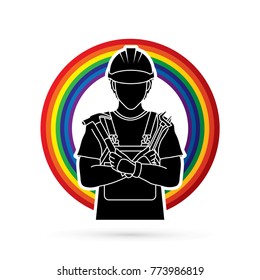 Engineer cartoon designed on line rainbows background graphic vector