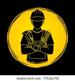Engineer cartoon designed on line grunge circle background graphic vector