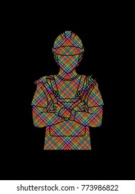 Engineer cartoon designed using colorful pixels graphic vector