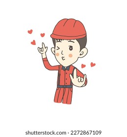 Engineer character, love gestures, freehand drawn style.