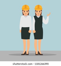 Engineer characters design. Professionals team. business man and businaess woman engineer character. flat character design.