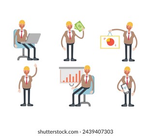 engineer characters in different poses set vector illustration