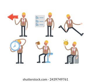 engineer characters in different poses set vector illustration