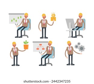engineer characters in different poses set vector illustration
