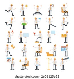 engineer characters in different poses set