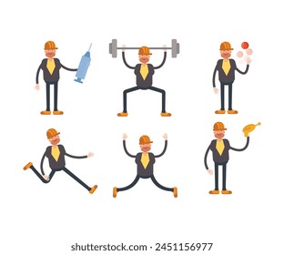 engineer characters in different poses vector set