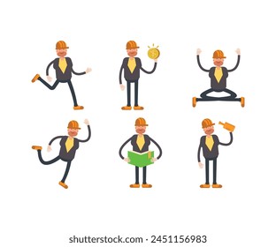 engineer characters in different poses vector set