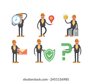 engineer characters in different poses vector set