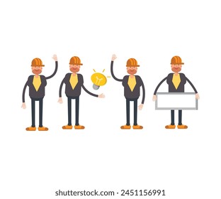 engineer characters in different poses vector set