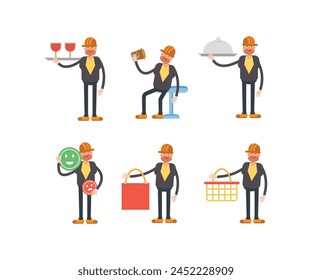 engineer characters in different poses vector set
