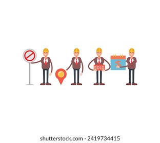 engineer characters in various poses icons set vector illustration