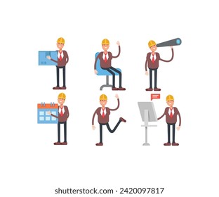 engineer characters in various poses icons set vector illustration