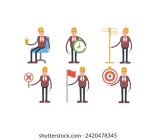 engineer characters in various poses icons set vector illustration