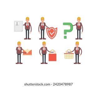 engineer characters in various poses icons set vector illustration